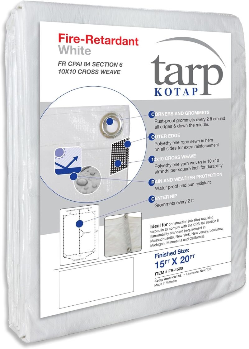 Fire-Retardant White Poly Tarp