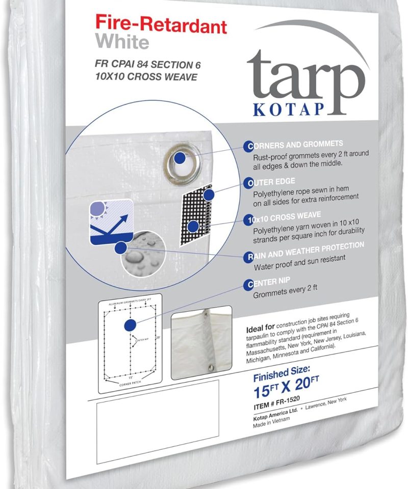 Fire-Retardant White Poly Tarp