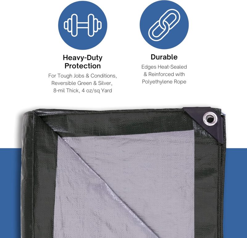 Heavy-Duty Reversible Green/Silver Poly Tarp - Image 5