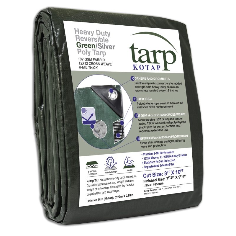 Heavy-Duty Reversible Green/Silver Poly Tarp