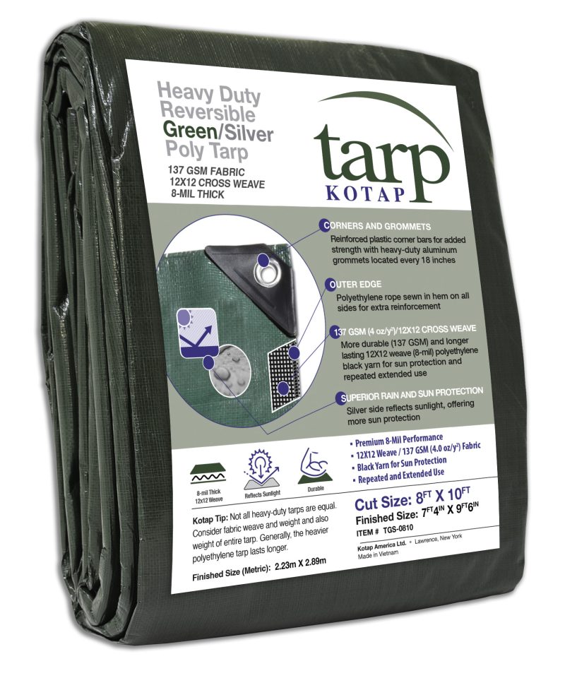 Heavy-Duty Reversible Green/Silver Poly Tarp