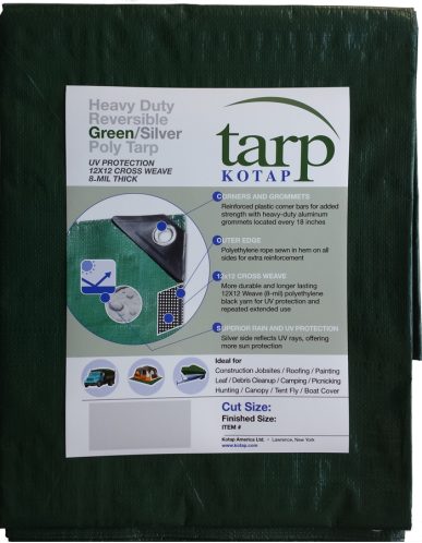 Heavy-Duty 12 by 12 Cross Weave Reversible Green/Silver 8-mil Poly Tarp