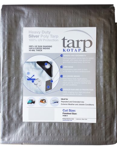 Heavy-Duty 14 by 14 Cross Weave UV Blocking Silver 10-mil Poly Tarp