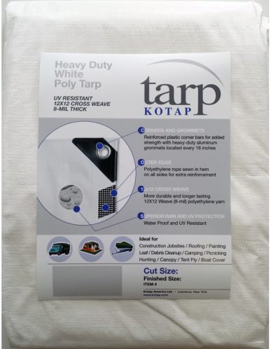 Heavy-Duty 12 by 12 Cross Weave White 8-mil Poly Tarp